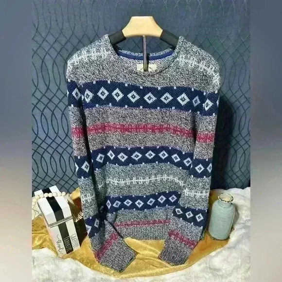 O'Hanlon Mills Mens Medium Multicolor Crew Neck Sweater Nordic Style Preowned - Picture 1 of 12